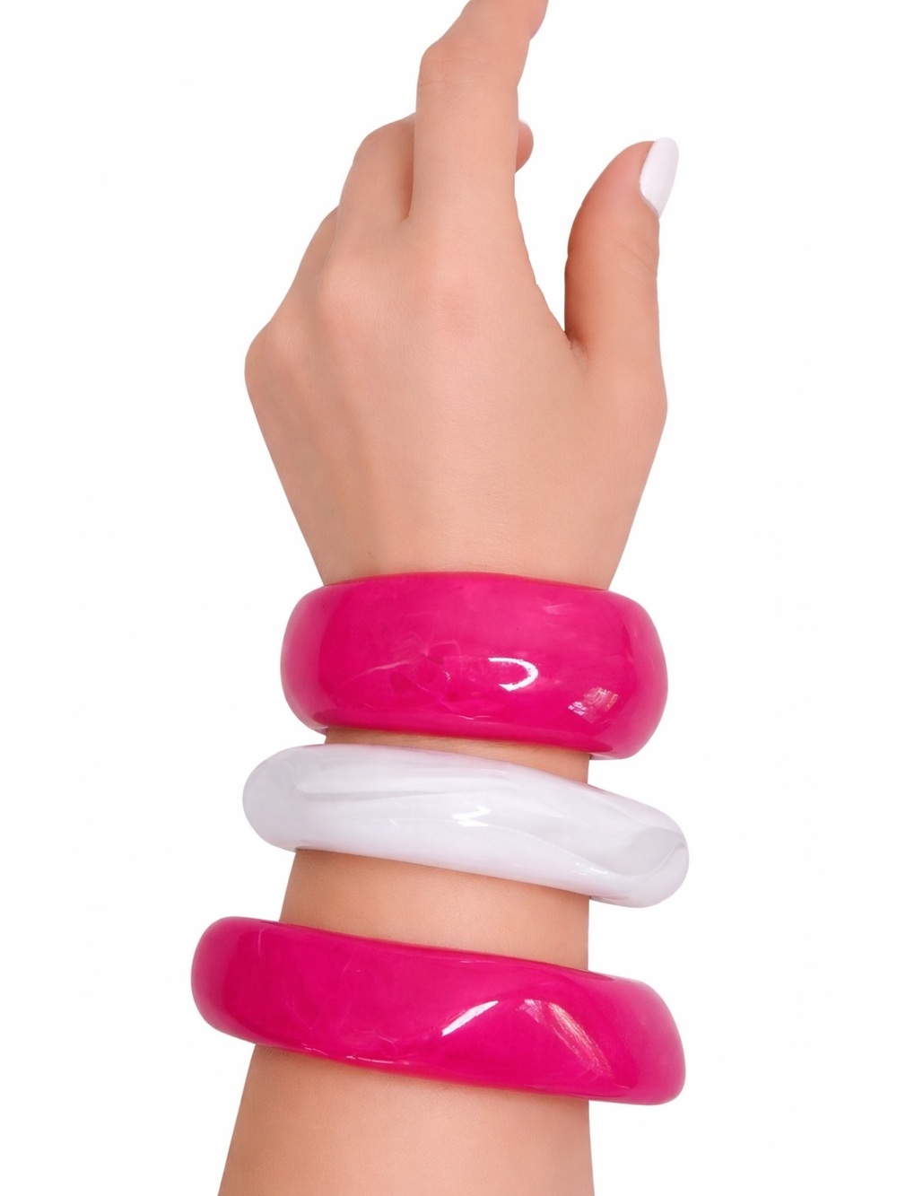 Women’s Chunky Resin Bangle Set - Pink & White